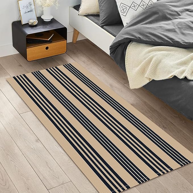 IOHOUZE Striped Area Rug 2'x4.3' Tan and Black Front Door Rugs Small Washable - Image 3