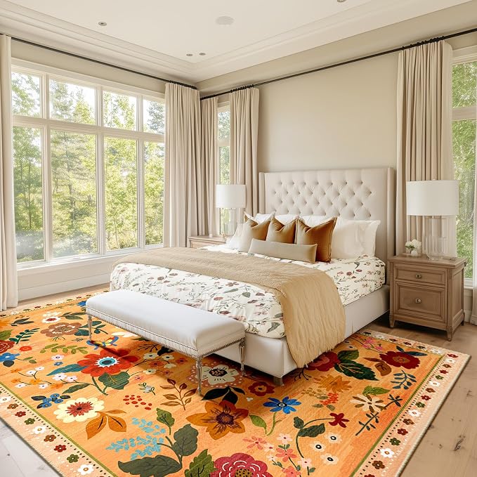 RELEANY Floral Nursery 9x12 Area Rugs Washable Print Boho Cute Carpet Non Slip - Image 9