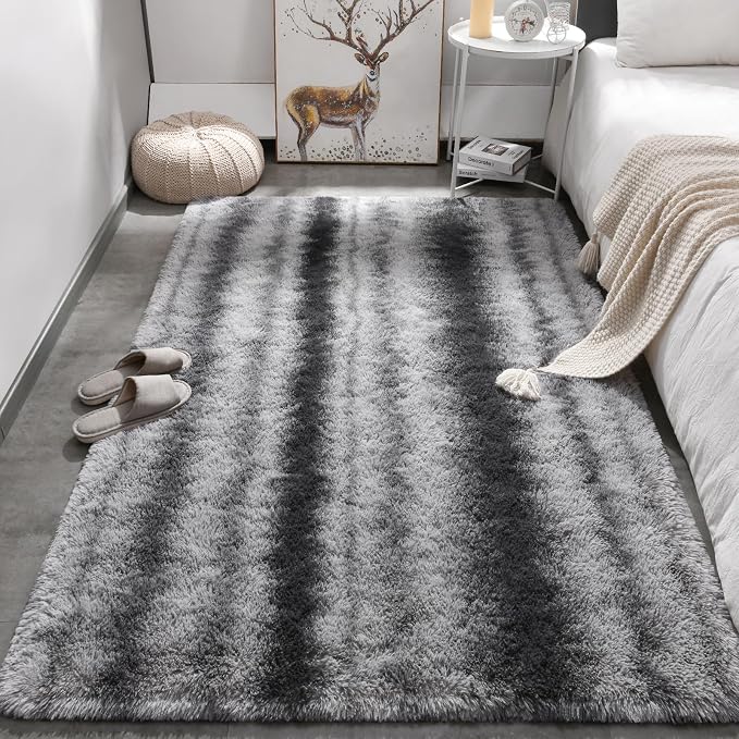 Meralax Grey Rugs for Living Room Bedroom, 4x6 Soft Fluffy Shaggy Gray Bedside by Merelax