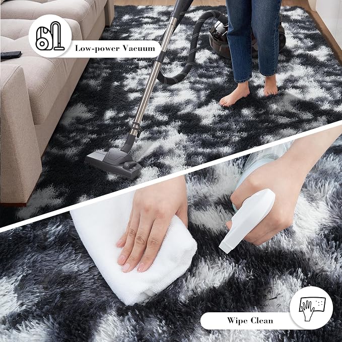 Fluffy Rug Shaggy Area Rug, Mottling Black 2x4 Area Rugs - Image 6