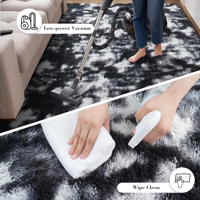 Fluffy Rug Shaggy Area Rug, Mottling Black 3x5 Area Rugs - Image 7