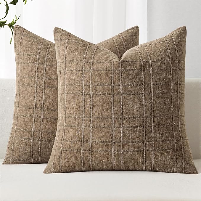 MIULEE Decorative Linen Check Throw Pillow Covers Neutral Farmhouse Vintage by MIULEE