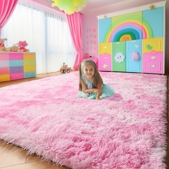 Amdrebio Tie-Dyed Pink and White Rug 5x8 by Amdrebio