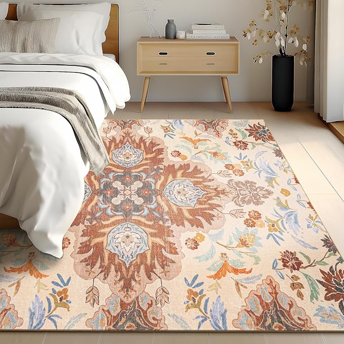 Phantoscope Washable Round Area Rug 6ft Non-Slip, Vintage Boho Rugs - Image 9