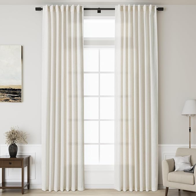 Cream Linen Curtains 142 Inches Long by Nanspring