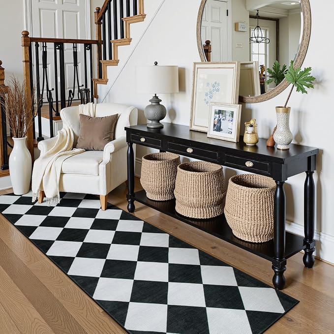 Beeiva Checkered Print Runners for Hallways 2.5x8, Ultra Thin Black Kitchen - Image 9