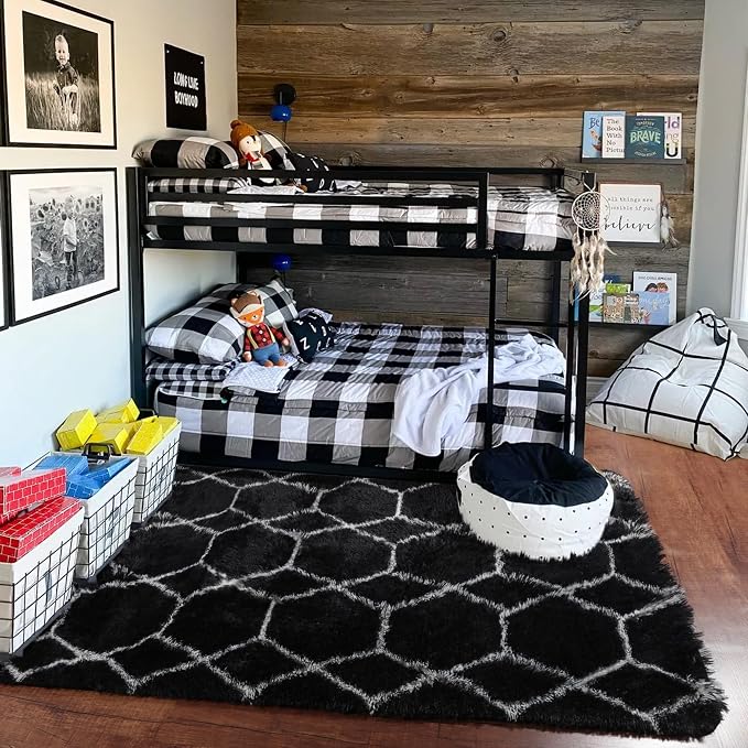 ONASAR Area Rugs for Bedroom Living Room, Fluffy 4x6 Black and White Rug - Image 7
