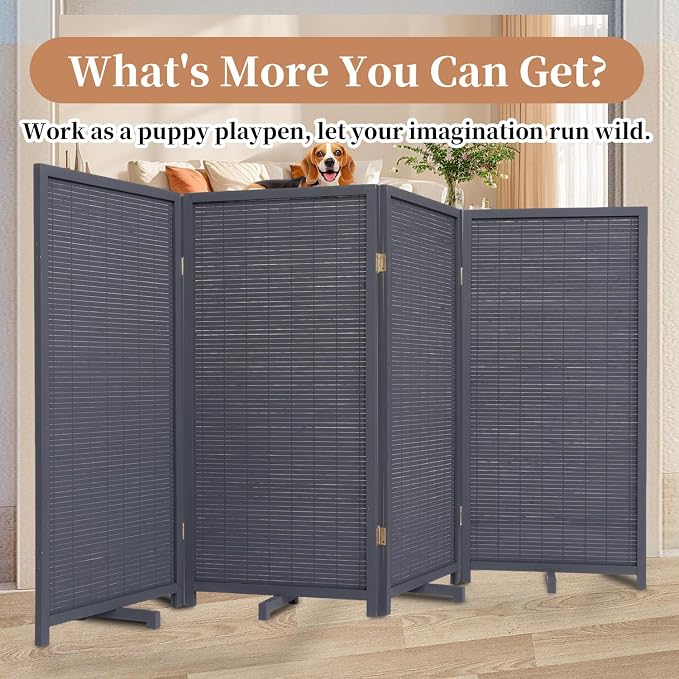 Room Divider Folding Privacy Screens, Hand-Made 67'' High Bamboo Room Dividers - Image 6