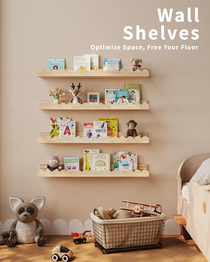 Shario Nursery Book Shelves, Scalloped Shelves, Wall Book Shelves - Image 4