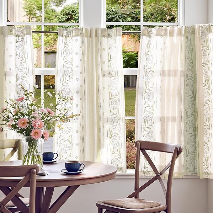 jinchan Winslow Linen Curtains 45 Inch Length Small Window Curtains Embroidered - Image 3