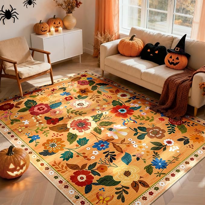 RELEANY Floral Nursery 3x5 Area Rugs Washable Print Boho Cute Carpet Non Slip - Image 2