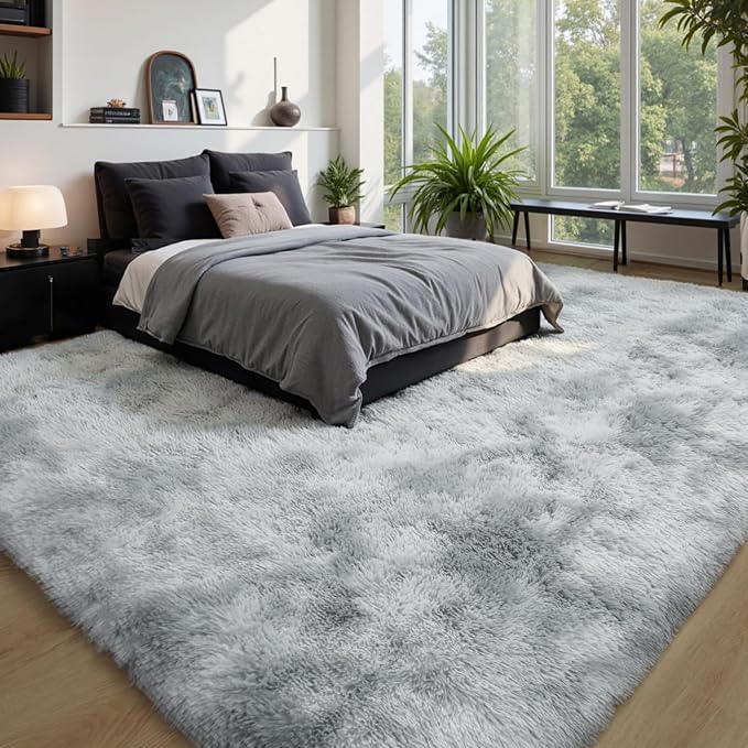 Grey Fluffy 9x12 Large Area Rugs - Image 6