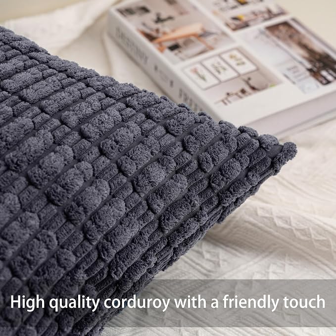 Pack of 2 Corduroy Decorative Throw Pillow Covers 18x18 InchSoft Boho Striped - Image 2