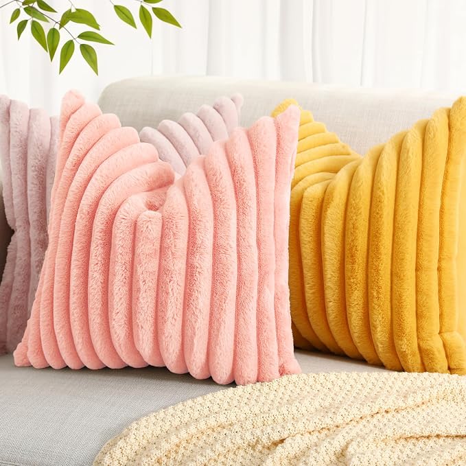 decorUhome Summer Cozy Faux Fur Throw Pillow Covers 22x22 Set of 2 Decorative - Image 8