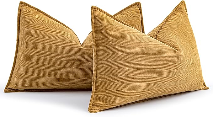MIULEE Pack of 2 Mustard Yellow Decorative Lumbar Pillow Covers 12x20 Inch Soft by MIULEE