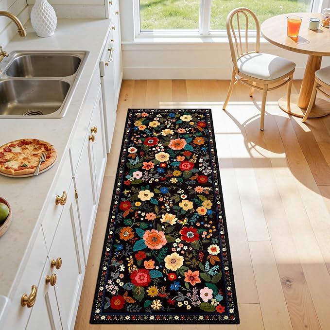 RELEANY Floral Nursery 2x5 Area Rugs Washable Print Boho Cute Carpet Non Slip - Image 2