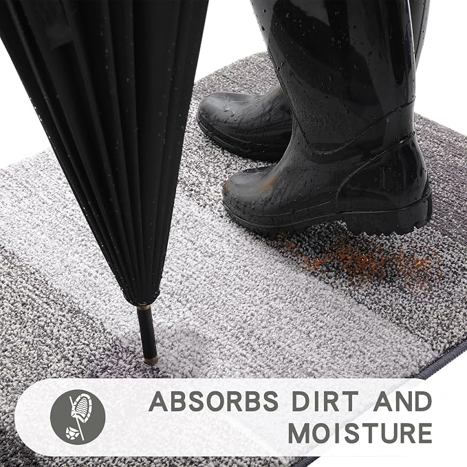 Kitinjoy Indoor Outdoor Door Mat, 40x32 Non-Slip Absorbent Dirt Trapper - Image 2