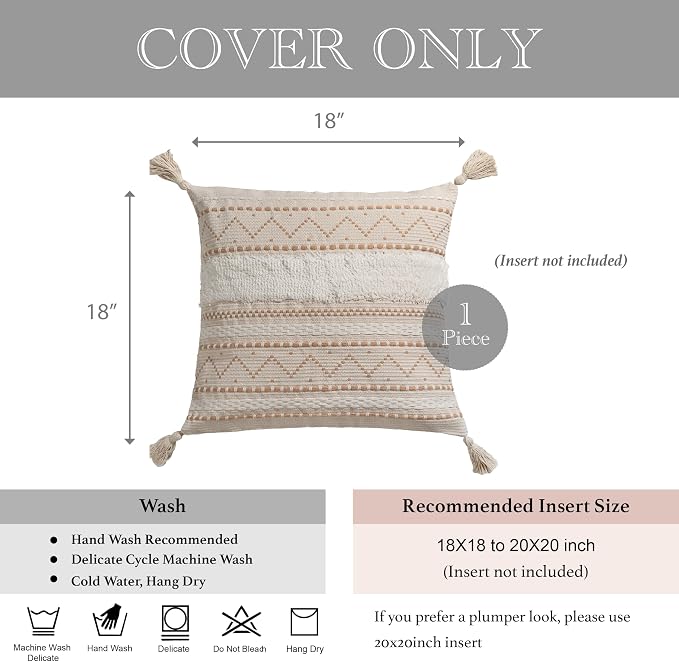 BlissBlush 18X18 Throw Pillow Cover, Cream Neutral Beige Square Decorative - Image 5