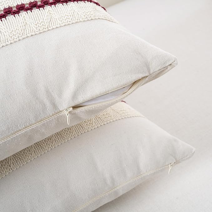 Fancy Homi Set of 1 Burgundy Boho Long Lumbar Decorative Throw Pillow Cover - Image 3