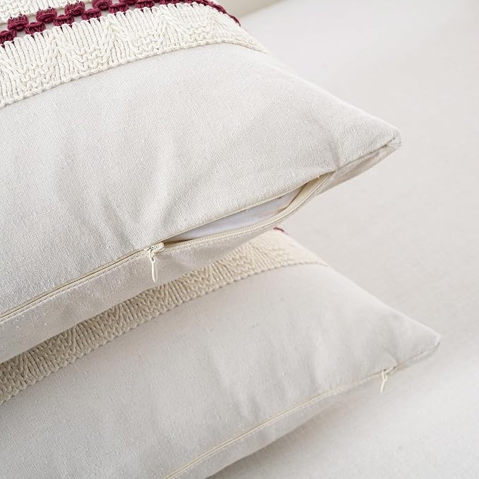 Fancy Homi Set of 1 Burgundy Boho Big Decorative Throw Pillow Covers 24x24 Inch - Image 3