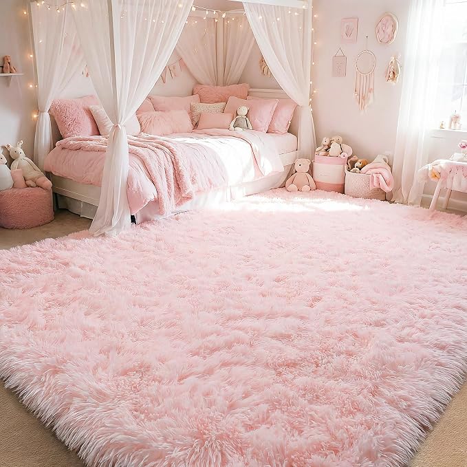 Amdrebio Pink Rugs for Girls Bedroom, 9x12 Large Fluffy Area Rugs for Living - Image 5