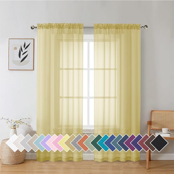 Aiyufeng Yellow Sheer Curtains 72 Inches Long 2 Panels Set, Semi Transparent by Aiyufeng
