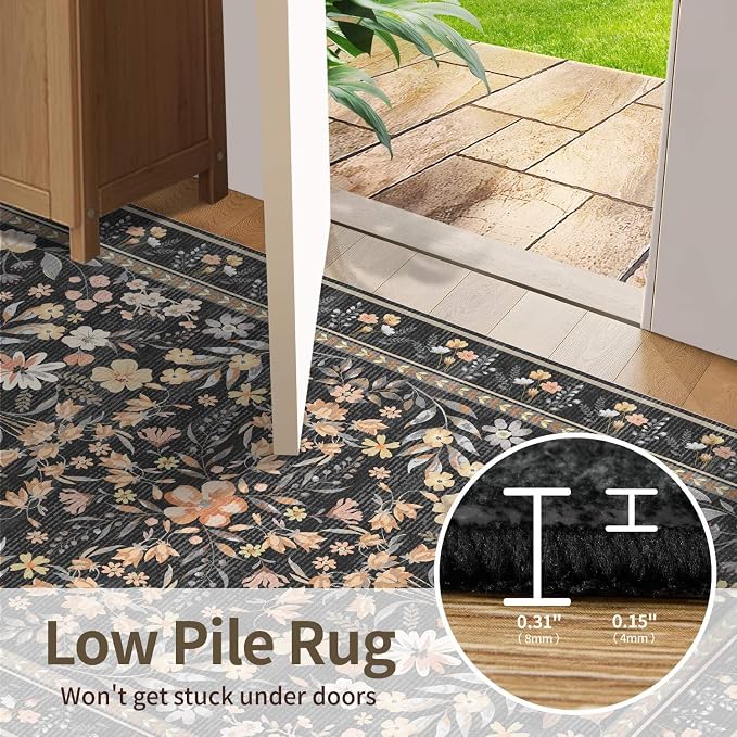 Rugxara 3x5 Rug for Entryway Bedroom, Floral Vintage Retro Boho Throw Rug - Image 7
