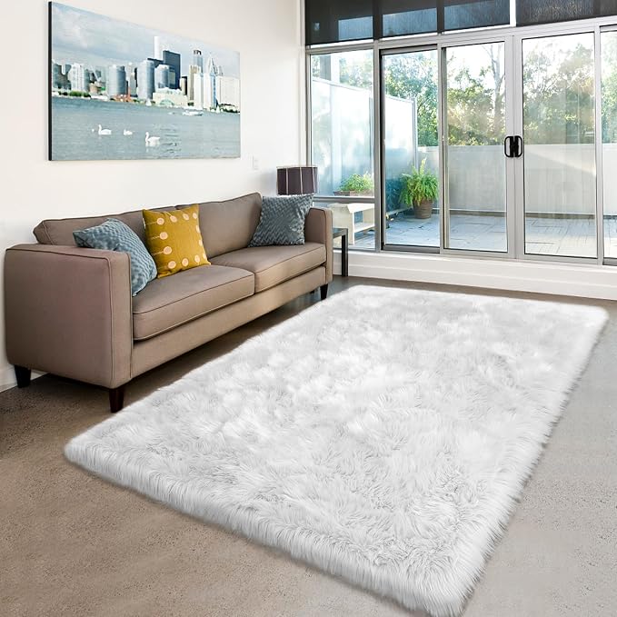 Sheepskin Faux Fur Rug 4x6 White Fur Rug - Image 2