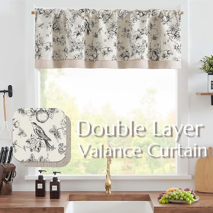 jinchan Linen Valance Curtain for 16 Inch Rustic Farmhouse Country Windows for - Image 2