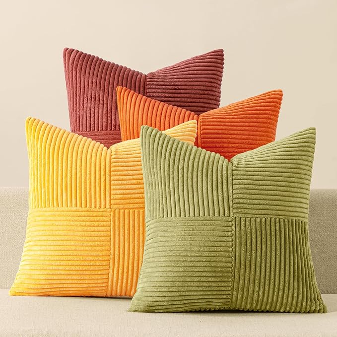 MIULEE Yellow Orange Rust Throw Pillow Covers 18x18 Inch 4 Packs Boho Farmhouse by MIULEE