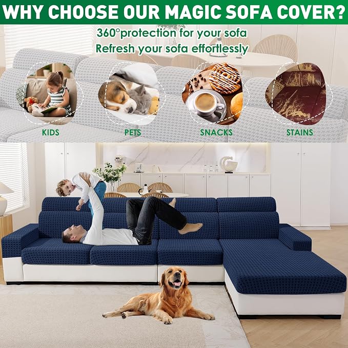 MAXIJIN Couch Cushion Covers for Sectional Sofa, Stretch Sofa Cushion Cover - Image 4