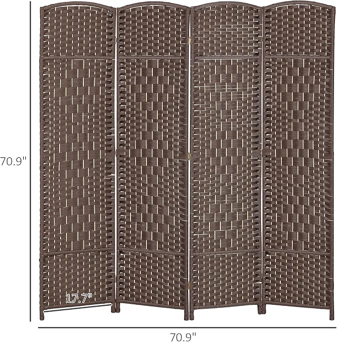 HOMCOM Room Divider, 6 Ft 4 Panel Folding Privacy Screen, Hand-Woven PP Wall - Image 7
