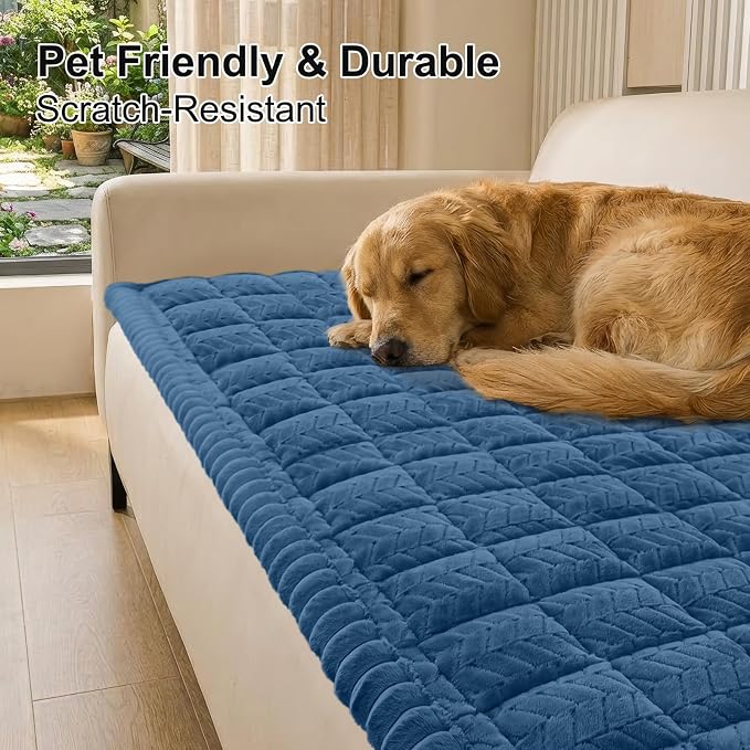 Smiry Non Slip Couch Covers for Dogs, Fuzzy Pet Couch Covers for 2 Cushion Sofa - Image 2