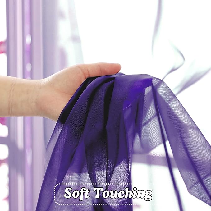 OVZME Purple Sheer Curtains 108 Inches Long, Light Filtering Semi Transparent - Image 4