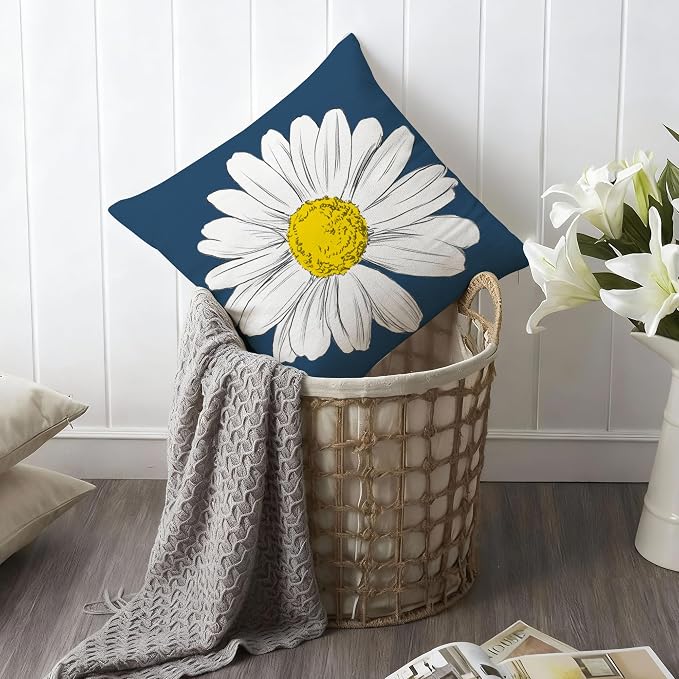 Hexagram Spring Summer Pillow Covers 16x16 Set of 4, Outdoor Floral Daisy - Image 4