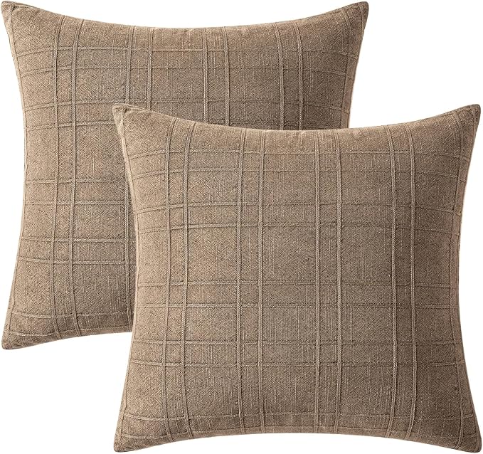 MIULEE Decorative Linen Check Euro Shams Throw Pillow Covers Neutral Farmhouse - Image 7