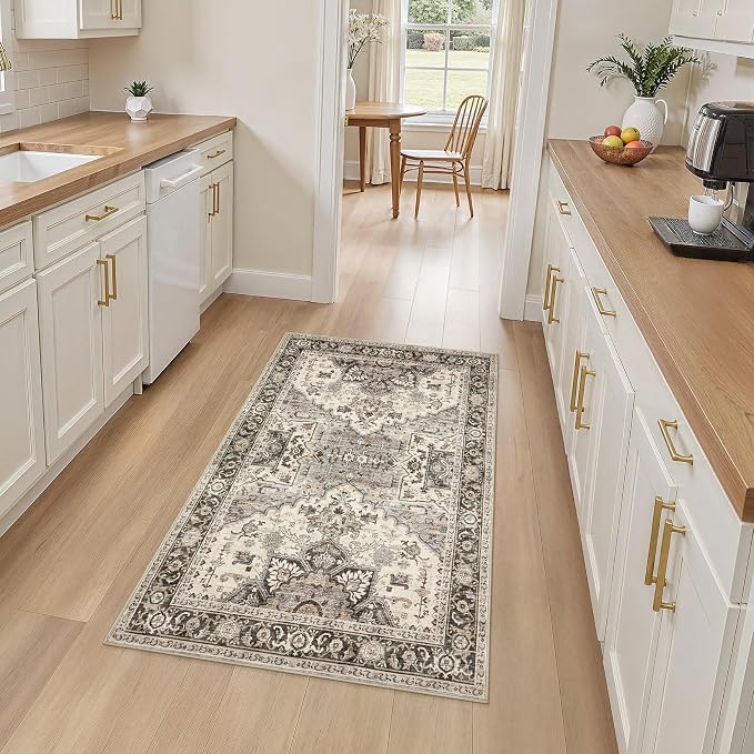 3x5 Washable Entryway Rug: Non-Slip Soft Vintage Floral Indoor Area Rug - Image 2