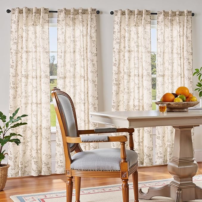 jinchan Linen Floral Curtains 84 Inch Farmhouse Country Flower Drapes Rustic - Image 2