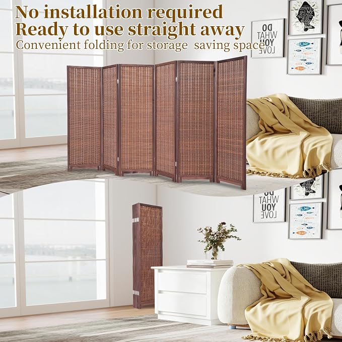 Bamboo Room Divider Panel with 360°Rotating Feet, 6 Panel 47" H Short Folding - Image 4