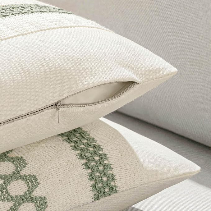 MIULEE Set of 2 Sage Green Boho Decorative Lumbar Pillow Covers 12x24 Inch - Image 8