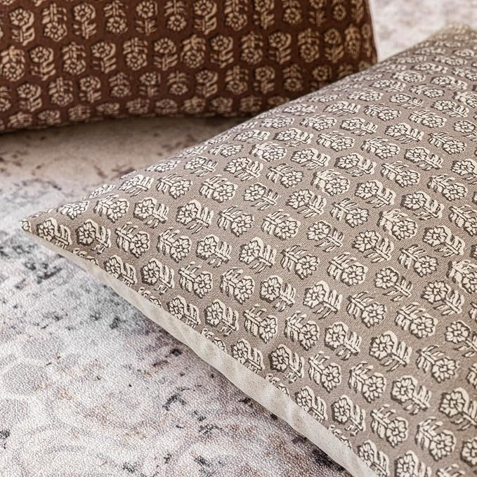 Foindtower Set of 2 Decorative Neutral Floral Print Throw Pillow Covers Vintage - Image 3