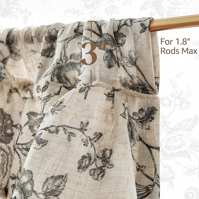 jinchan Amlie Ruffled Floral Valance Curtain Shabby Chic Linen Kitchen Valance - Image 8