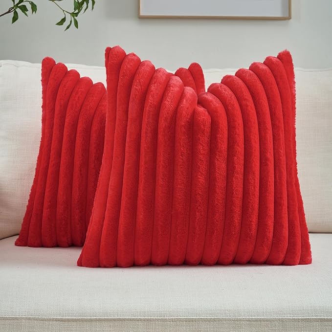 FUTEI Red Decorative Throw Pillow Covers Set of 2, 16x16 Inch Soft Fluffy Faux by FUTEI