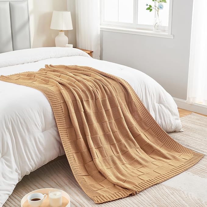 CozeCube Check Knit Throw Blanket, Decorative Christmas Soft Cozy Warm Knitted - Image 7