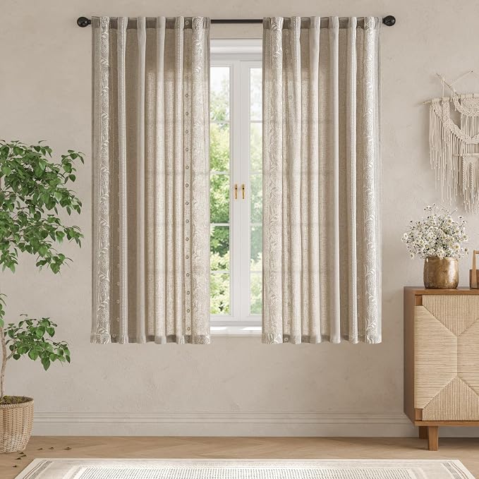 jinchan Winslow Linen Curtains for Bedroom 63 Inches Length Embroidered - Image 3