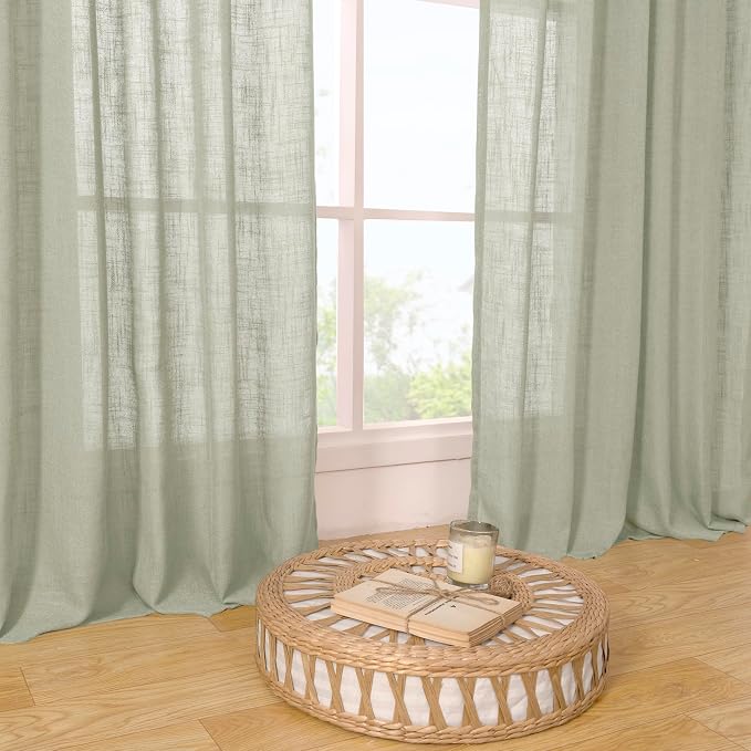 LAMIT Sage Grey Linen Curtains 48 Inch Length 2 Panels, Light Filtering Panels - Image 9