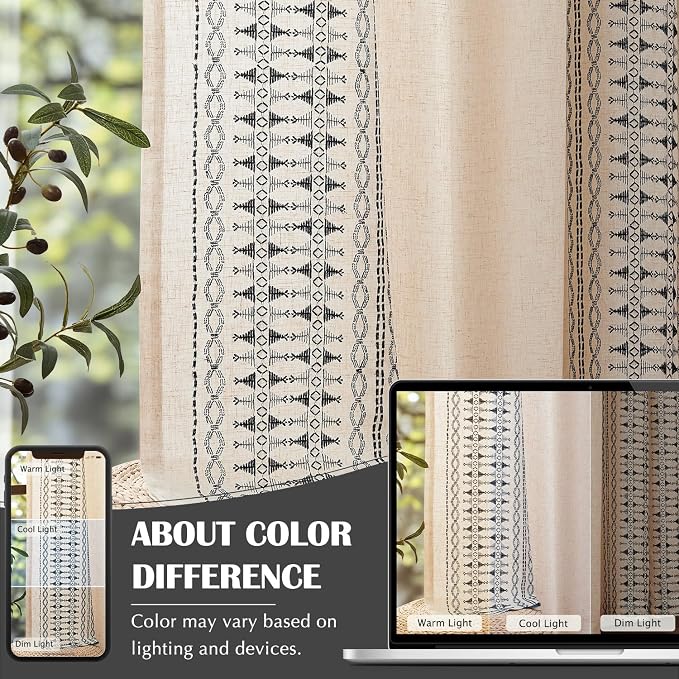 jinchan Boho Curtains for Bedroom Linen Blend Boho Curtains 96 Inches Long 2 - Image 7