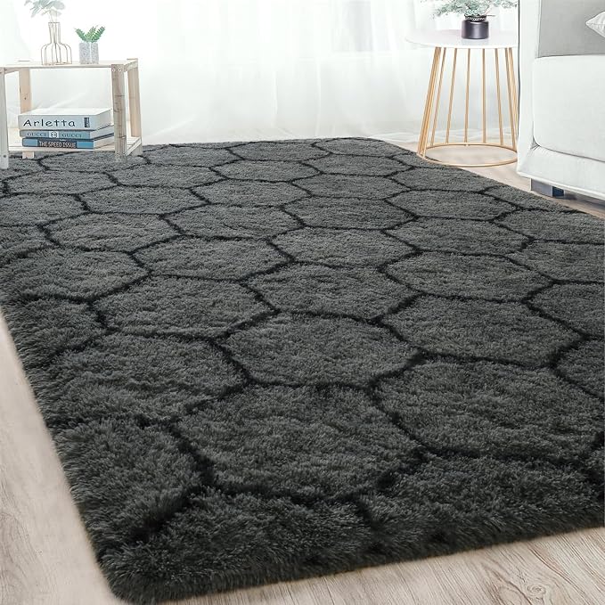 Meralax Hexagon Grey Rugs for Living Room Bedroom, 5x8 Soft Area Rug Fluffy - Image 9