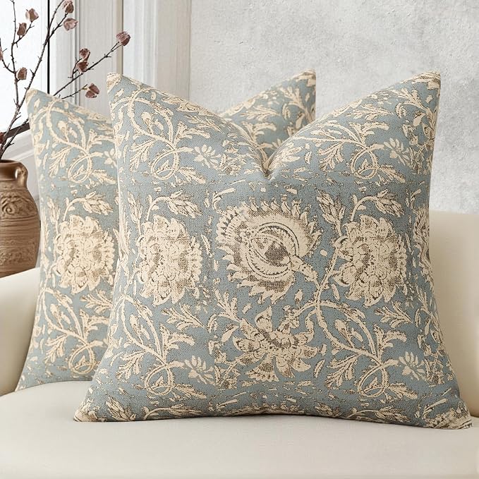 Vintage Floral Print Throw Pillow Covers 20x20 Set of 2 Neutral Modern by DKwizme