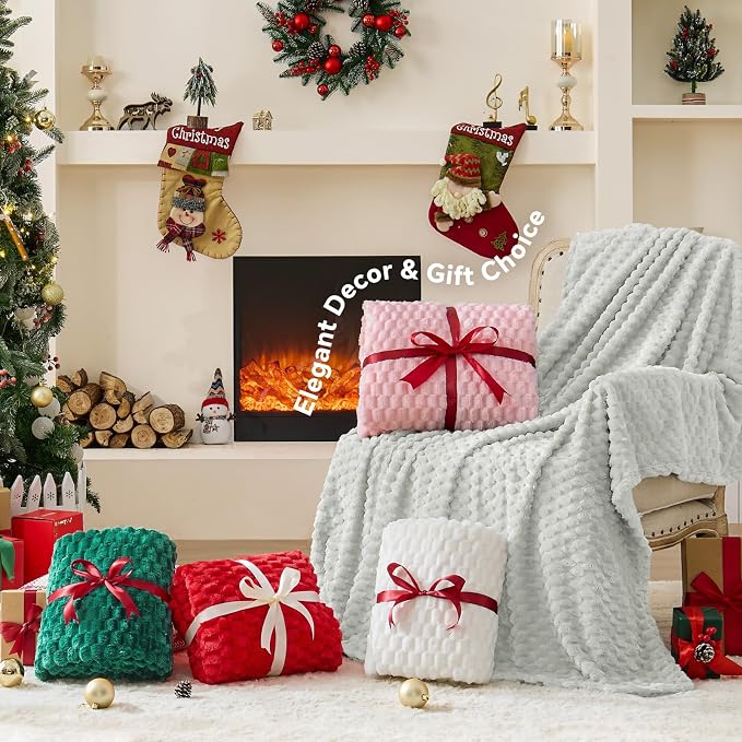 BEDELITE Fleece Blanket Twin for Bed Couch, 3D Jacquard Decorative Light Grey - Image 5